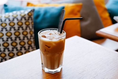 Iced Latte, normally served in a glass. 