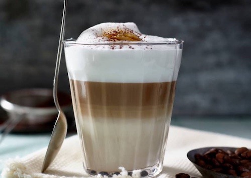 Latte Macchiato, coffee that is unusual in appearance. Darker at the top and lighter at the bottom.