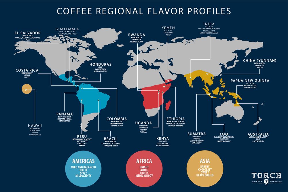 Coffee Regional Flavor Profiles in the World. Image source: Torch Coffee Company