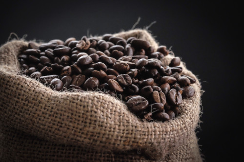 A sack of coffee beans after roasting