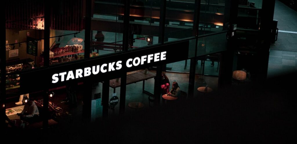 Starbucks Coffee Shop from the outside as seen in the dark. Photo by June Andrei George.