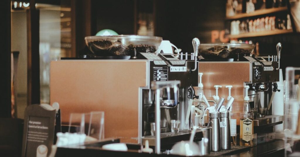 Close-up of a coffee machine at a Starbucks café. Photo by Jony Ariadi.