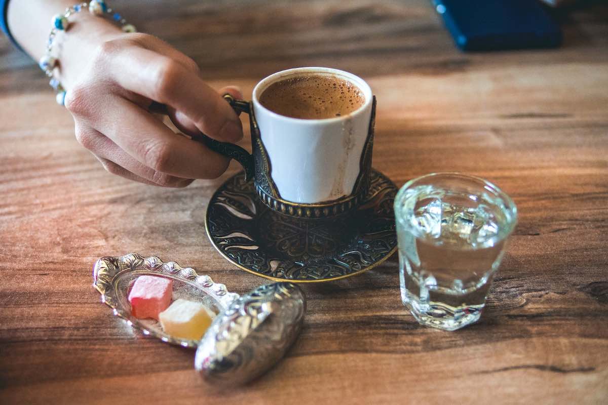 Turkish coffee served with classic Turkish delights.