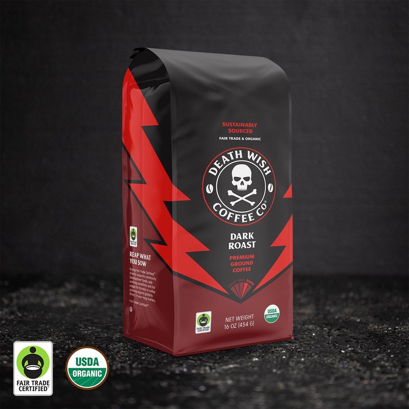 Death Wish Coffee organic fair trade dark roast whole bean coffee 16oz