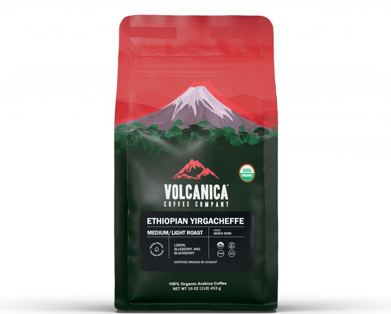 Volcanica Ethiopian Yirgacheffe whole bean coffee bag